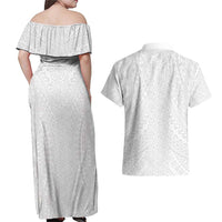 Lotu Tamaiti White Tongan Ngatu Couples Matching Off Shoulder Maxi Dress and Hawaiian Shirt Polynesian Tribal Fonulei Pattern LT9 - Polynesian Pride