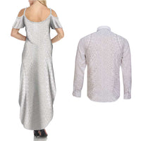 Lotu Tamaiti White Tongan Ngatu Couples Matching Summer Maxi Dress and Long Sleeve Button Shirt Polynesian Tribal Fonulei Pattern LT9 - Polynesian Pride