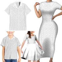 Lotu Tamaiti White Tongan Ngatu Family Matching Short Sleeve Bodycon Dress and Hawaiian Shirt Polynesian Tribal Fonulei Pattern - Polynesian Pride