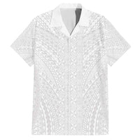 Lotu Tamaiti White Tongan Ngatu Family Matching Summer Maxi Dress and Hawaiian Shirt Polynesian Tribal Fonulei Pattern LT9 Dad's Shirt - Short Sleeve White - Polynesian Pride
