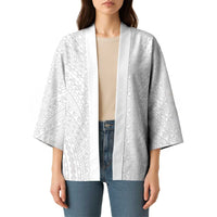 Lotu Tamaiti White Tongan Ngatu Kimono Polynesian Tribal Fonulei Pattern - Polynesian Pride