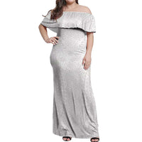 Lotu Tamaiti White Tongan Ngatu Off Shoulder Maxi Dress Polynesian Tribal Fonulei Pattern - Polynesian Pride