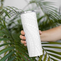 Lotu Tamaiti White Tongan Ngatu Skinny Tumbler Polynesian Tribal Fonulei Pattern - Polynesian Pride
