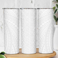 Lotu Tamaiti White Tongan Ngatu Skinny Tumbler Polynesian Tribal Fonulei Pattern - Polynesian Pride