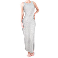Lotu Tamaiti White Tongan Ngatu Tank Maxi Dress Polynesian Tribal Fonulei Pattern - Polynesian Pride