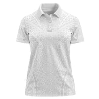 Lotu Tamaiti White Tongan Ngatu Women Polo Shirt Polynesian Tribal Fonulei Pattern LT9 Female White - Polynesian Pride