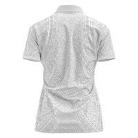 Lotu Tamaiti White Tongan Ngatu Women Polo Shirt Polynesian Tribal Fonulei Pattern LT9 - Polynesian Pride