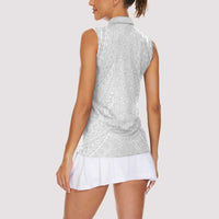 Lotu Tamaiti White Tongan Ngatu Women Sleeveless Polo Shirt Polynesian Tribal Fonulei Pattern LT9 - Polynesian Pride