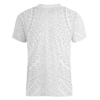 Lotu Tamaiti White Tongan Ngatu Women V-Neck T-Shirt Polynesian Tribal Fonulei Pattern LT9 - Polynesian Pride