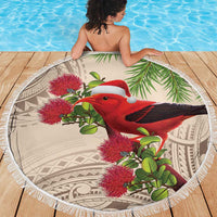 Christmas Hawaii with I'iwi Bird Beach Blanket Aloha Mele Kalikimaka - Beige Art