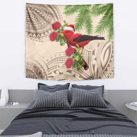 Christmas Hawaii with I'iwi Bird Tapestry Aloha Mele Kalikimaka - Beige Art