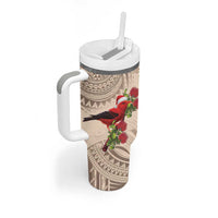 Christmas Hawaii with I'iwi Bird Tumbler With Handle Aloha Mele Kalikimaka - Beige Art