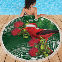 Christmas Hawaii with I'iwi Bird Beach Blanket Aloha Mele Kalikimaka - Green Art