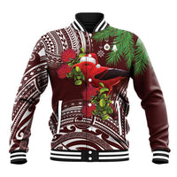 Christmas Hawaii with I'iwi Bird Baseball Jacket Aloha Mele Kalikimaka - Oxblood Art