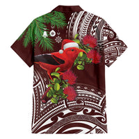 Christmas Hawaii with I'iwi Bird Family Matching Long Sleeve Bodycon Dress and Hawaiian Shirt Aloha Mele Kalikimaka - Oxblood Art LT9 - Polynesian Pride