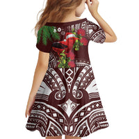 Christmas Hawaii with I'iwi Bird Family Matching Short Sleeve Bodycon Dress and Hawaiian Shirt Aloha Mele Kalikimaka - Oxblood Art LT9 - Polynesian Pride