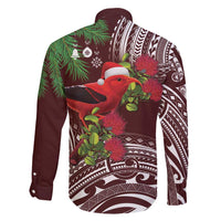 Christmas Hawaii with I'iwi Bird Family Matching Short Sleeve Bodycon Dress and Hawaiian Shirt Aloha Mele Kalikimaka - Oxblood Art LT9 - Polynesian Pride