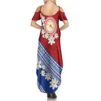 French Polynesia Summer Maxi Dress Tahitian Tiare Flowers Tribal