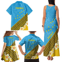 Tuvalu Plumeria Flowers Family Matching Tank Maxi Dress and Hawaiian Shirt Polynesian Tribal Pattern