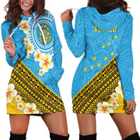 Tuvalu Plumeria Flowers Hoodie Dress Polynesian Tribal Pattern
