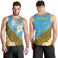 Tuvalu Plumeria Flowers Men Tank Top Polynesian Tribal Pattern
