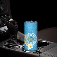 Tuvalu Plumeria Flowers Skinny Tumbler Polynesian Tribal Pattern