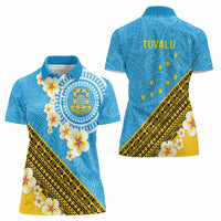 Tuvalu Plumeria Flowers Women Polo Shirt Polynesian Tribal Pattern
