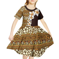 Vintage Hibiscus Turtle Pattern Kid Short Sleeve Dress with Plumeria Half Style