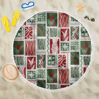 Mele Kalikimaka Hawaiian Quilt and Lei Patchwork Beach Blanket - Polynesian Pride
