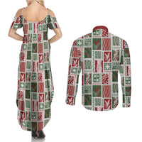 Mele Kalikimaka Hawaiian Quilt and Lei Patchwork Couples Matching Summer Maxi Dress and Long Sleeve Button Shirt - Polynesian Pride