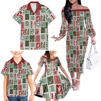 Mele Kalikimaka Hawaiian Quilt and Lei Patchwork Family Matching Off The Shoulder Long Sleeve Dress and Hawaiian Shirt LT9 - Polynesian Pride