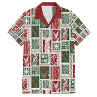 Mele Kalikimaka Hawaiian Quilt and Lei Patchwork Family Matching Off The Shoulder Long Sleeve Dress and Hawaiian Shirt LT9 Dad's Shirt - Short Sleeve Red - Polynesian Pride