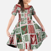 Mele Kalikimaka Hawaiian Quilt and Lei Patchwork Family Matching Off Shoulder Short Dress and Hawaiian Shirt - Polynesian Pride
