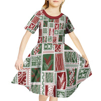 Mele Kalikimaka Hawaiian Quilt and Lei Patchwork Kid Short Sleeve Dress - Polynesian Pride