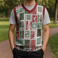 Mele Kalikimaka Hawaiian Quilt and Lei Patchwork Christmas Knitted V-Neck Vest - Polynesian Pride