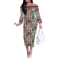 Mele Kalikimaka Hawaiian Quilt and Lei Patchwork Off The Shoulder Long Sleeve Dress - Polynesian Pride