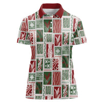 Mele Kalikimaka Hawaiian Quilt and Lei Patchwork Women Polo Shirt - Polynesian Pride