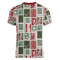 Mele Kalikimaka Hawaiian Quilt and Lei Patchwork Women V-Neck T-Shirt - Polynesian Pride