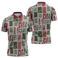 Mele Kalikimaka Hawaiian Quilt and Lei Patchwork Zipper Polo Shirt - Polynesian Pride