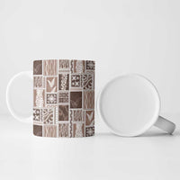 Vintage Aloha Block Quilt Ceramic Mug Beige Inspired Lei Motifs - Polynesian Pride