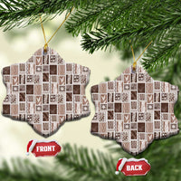 Vintage Aloha Block Quilt Ceramic Ornament Beige Inspired Lei Motifs - Polynesian Pride