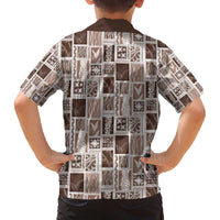 Vintage Aloha Block Quilt Family Matching Off The Shoulder Long Sleeve Dress and Hawaiian Shirt Beige Inspired Lei Motifs LT9 - Polynesian Pride