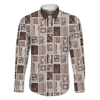 Vintage Aloha Block Quilt Family Matching Off The Shoulder Long Sleeve Dress and Hawaiian Shirt Beige Inspired Lei Motifs LT9 Dad's Shirt - Long Sleeve Beige - Polynesian Pride