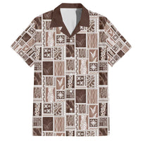 Vintage Aloha Block Quilt Family Matching Off Shoulder Short Dress and Hawaiian Shirt Beige Inspired Lei Motifs - Polynesian Pride
