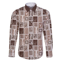 Vintage Aloha Block Quilt Family Matching Puletasi and Hawaiian Shirt Beige Inspired Lei Motifs LT9 Dad's Shirt - Long Sleeve Beige - Polynesian Pride