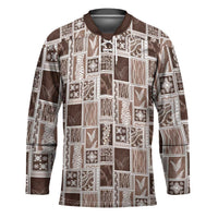 Vintage Aloha Block Quilt Hockey Jersey Beige Inspired Lei Motifs - Polynesian Pride