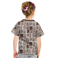 Vintage Aloha Block Quilt Kid T Shirt Beige Inspired Lei Motifs - Polynesian Pride