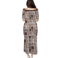 Vintage Aloha Block Quilt Puletasi Beige Inspired Lei Motifs - Polynesian Pride