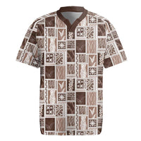 Vintage Aloha Block Quilt Rugby Jersey Beige Inspired Lei Motifs - Polynesian Pride