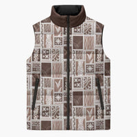 Vintage Aloha Block Quilt Sleeveless Puffer Jacket Beige Inspired Lei Motifs - Polynesian Pride